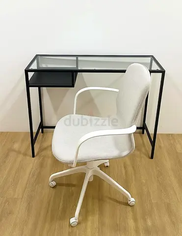 Modern Glass-Top Study Desk with Stylish Office Chair