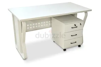 Sleek White Study Table with Drawer Unit