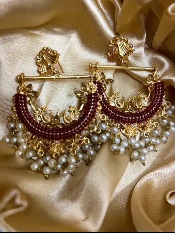 Elegant Gold and Red Beaded Earrings