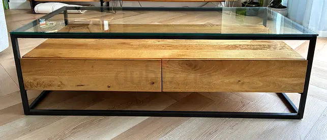 Stylish Wooden and Glass Coffee Table with Storage