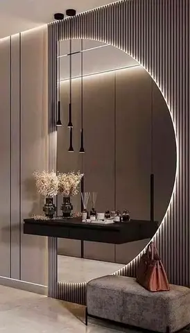 Elegant Round Mirror with Minimalist Console Table