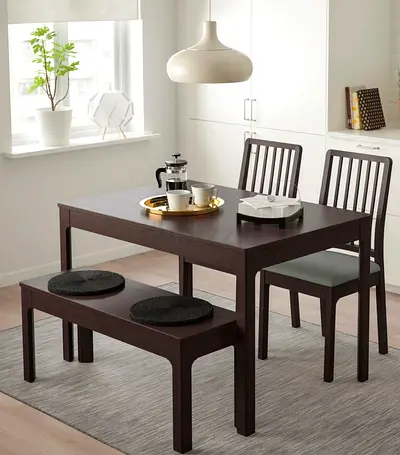 Modern Brown Dining Set with Bench and Chairs