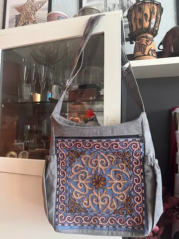 Chic Grey Embroidered Handbag for Sale