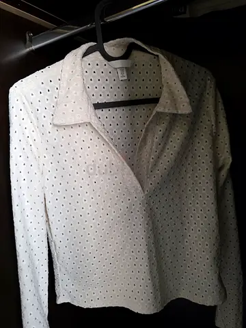 Elegant White Blouse with Eyelet Design