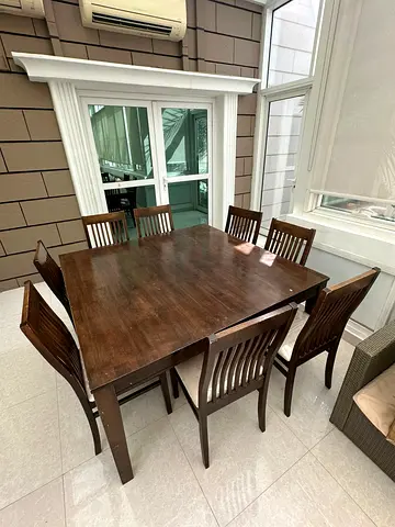 Solid wood dining table with chairs