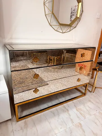Elegant Mirrored Dresser with Gold Accents