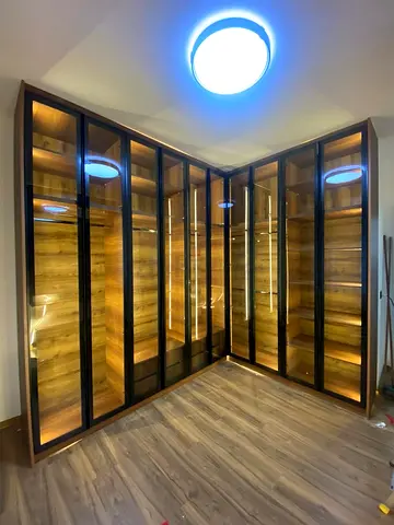 Stylish and Modern Corner closet Glass Doors