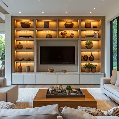 Modern Entertainment Center with Stylish Shelving