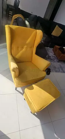 Vibrant Yellow Wingback Chair with Ottoman