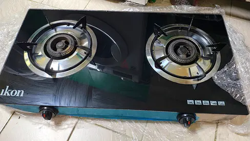 High-Quality Glass Top Double Burner Gas Stove by Ikon