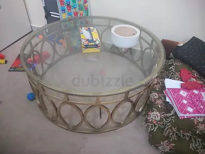 Elegant Round Glass Coffee Table with Gold Base