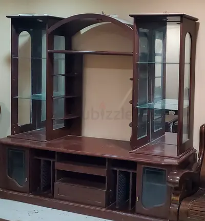 Elegant Wooden Entertainment Center with Glass Display