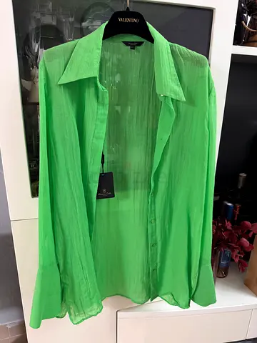 Lightweight Green Button-Up Shirt for Women Massimo Dutti