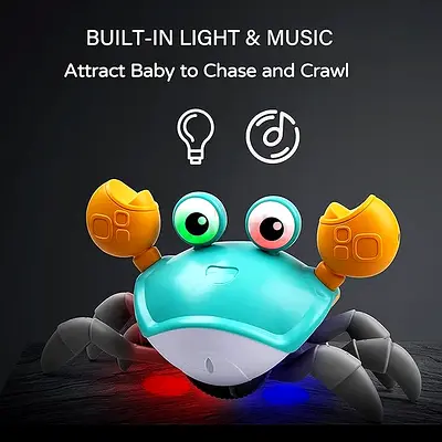 Electric Crawling Crab Baby Toy – Smart Sensor Avoid Obstacles, LED Lights, Music  Silent Mode, USB