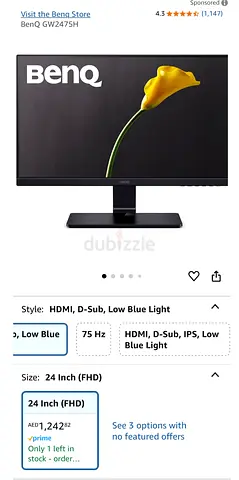 BenQ GW2475H 24 Inch FHD Monitor - Excellent Condition - without stand