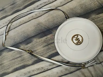 Chic White Round Crossbody Bag with Logo