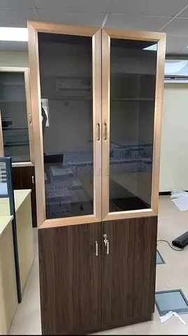 Elegant Brown Display Cabinet with Glass Doors