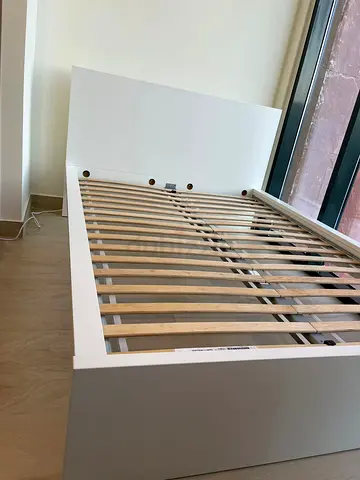 Ikea Modern White Bed Frame with Wooden Slats