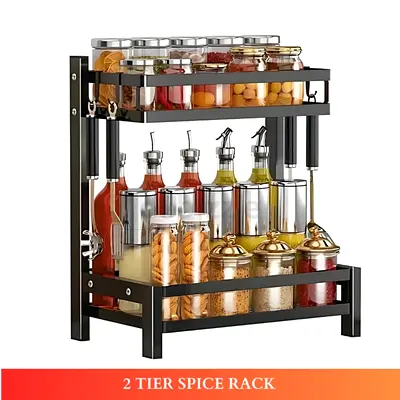 2 LAYER COUNTERTOP SPICE RACK – METAL KITCHEN SPICE ORGANIZER (CASH ON DELIVERY)