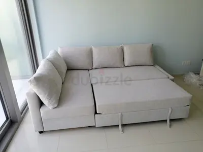 Modern L-Shaped Sofa Bed in Light Grey
