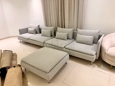 IKEA-Söderhamn six seater sofa with ottoman light grey