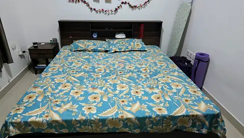 Comfortable King Size Bed with mattress, side table, dressing table and chair
