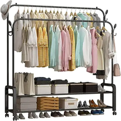 DOUBLE POLE CLOTH RACK WITH 2-LAYER SHOE STORAGE – HEAVY-DUTY (CASH ON DELIVERY ALL UÀE)