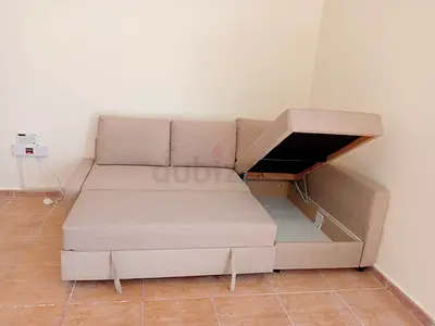 Comfortable Beige Sofa Bed with Storage