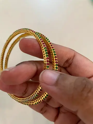 18k Gold plated on Pure Silver studded with Ruby and Emerald gemstones Bangles/Bracelet pair