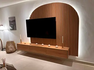 Minimalist Entertainment Center with Decorative Wall Accent
