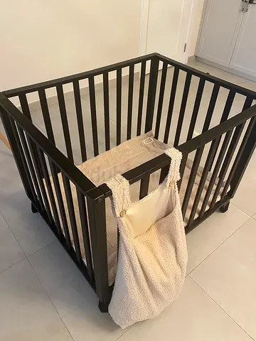 Black Wooden Playpen with play mat and storage bag