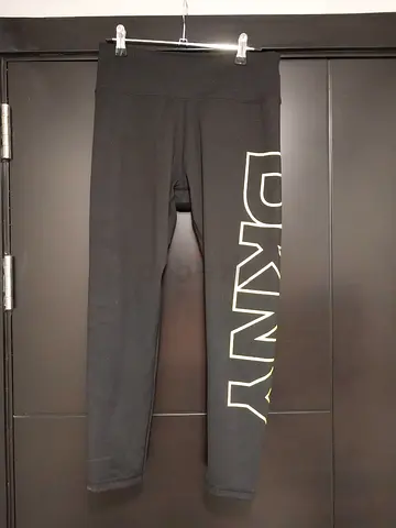 DKNY Black Fitness Leggings with Yellow DKNY logo