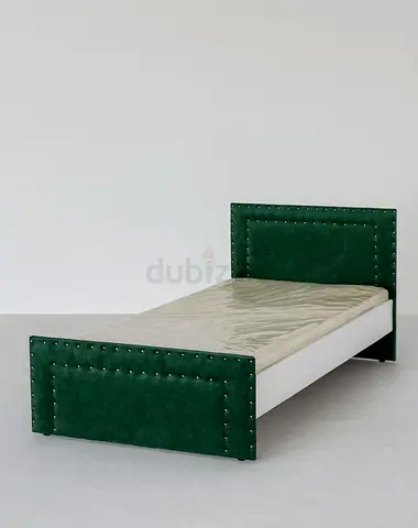 Elegant Single Bed with Plush Green Upholstery