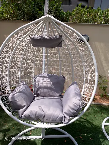 Cozy White Hanging Egg Chair with Cushions