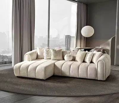 Elegant Modern L-Shaped Couch in Cream Color