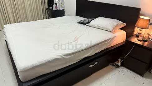 Comfortable Black Bed with Storage , Dressing table mirror and Book Shelf