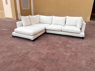 Comfortable L-Shaped White Sofa for Sale