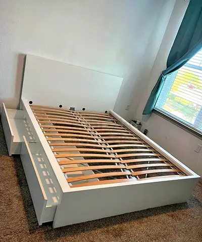 Modern White Bed Frame with Storage