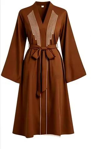 AED 39.99 ONLY Elegant Brown Kimono with Embroidered Detailing set of 3 PCs