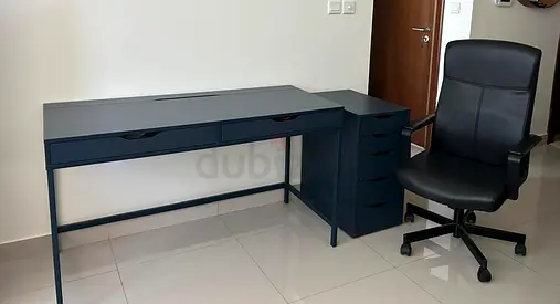 Stylish Blue Office Desk and Chair Set IKEA