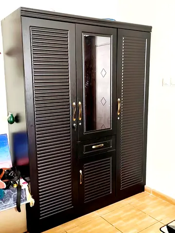 Stylish Black Wardrobe with Mirror and Storage