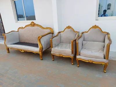 Elegant Vintage Sofa Set with Golden Accents
