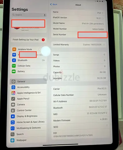 iPad Air 5th Gen (M1) Cellular (under Apple Warranty) 64 GB Silver TDRA (UAE Spec)