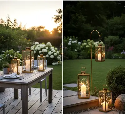 3-PC Set Jumbo Luxury Modern Indoor/Outdoor Hurricane Candle Lantern Set with Chrome Plated Structur