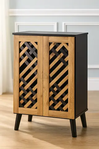 Modern Wenge and Wotan Oak Shoe Cabinet – Luxury Shoe Rack with Shelves for Entryway Storage