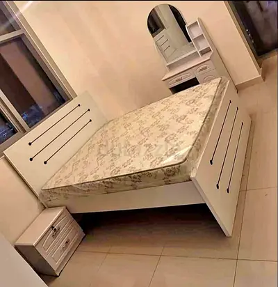 White Bed Set with Nightstand and Vanity Table