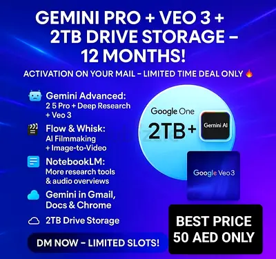 Gemini Ai Pro + VEO 3 + 2TB Drive Storage - In Own Gmail subscription