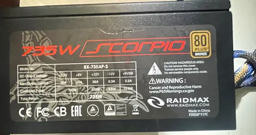 RAIDMAX 735W Scorpio Power Supply Unit  for Sale