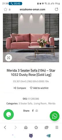 Elegant Merida 3-Seater Sofa in Dusty Rose