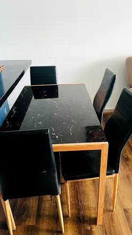 Elegant Black Marble Dining Table with Chairs